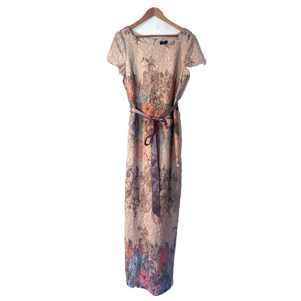 Adrianna Papell Floral Matelasse Column Gown Size 10 - Picture 7 of 16